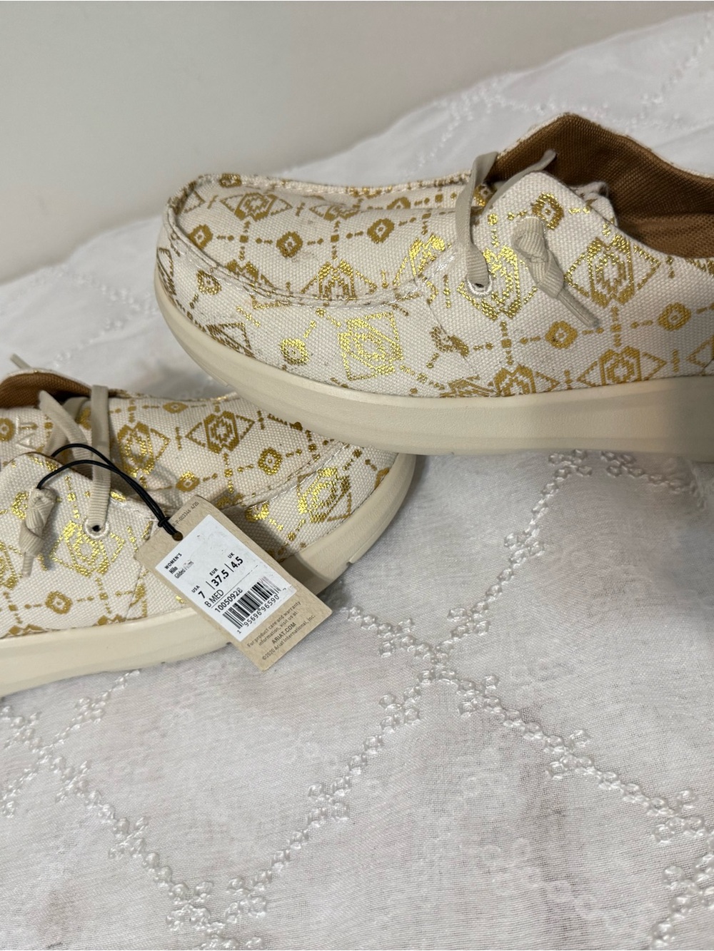 Ariat Cream Canvas Sneakers with Gold Pattern